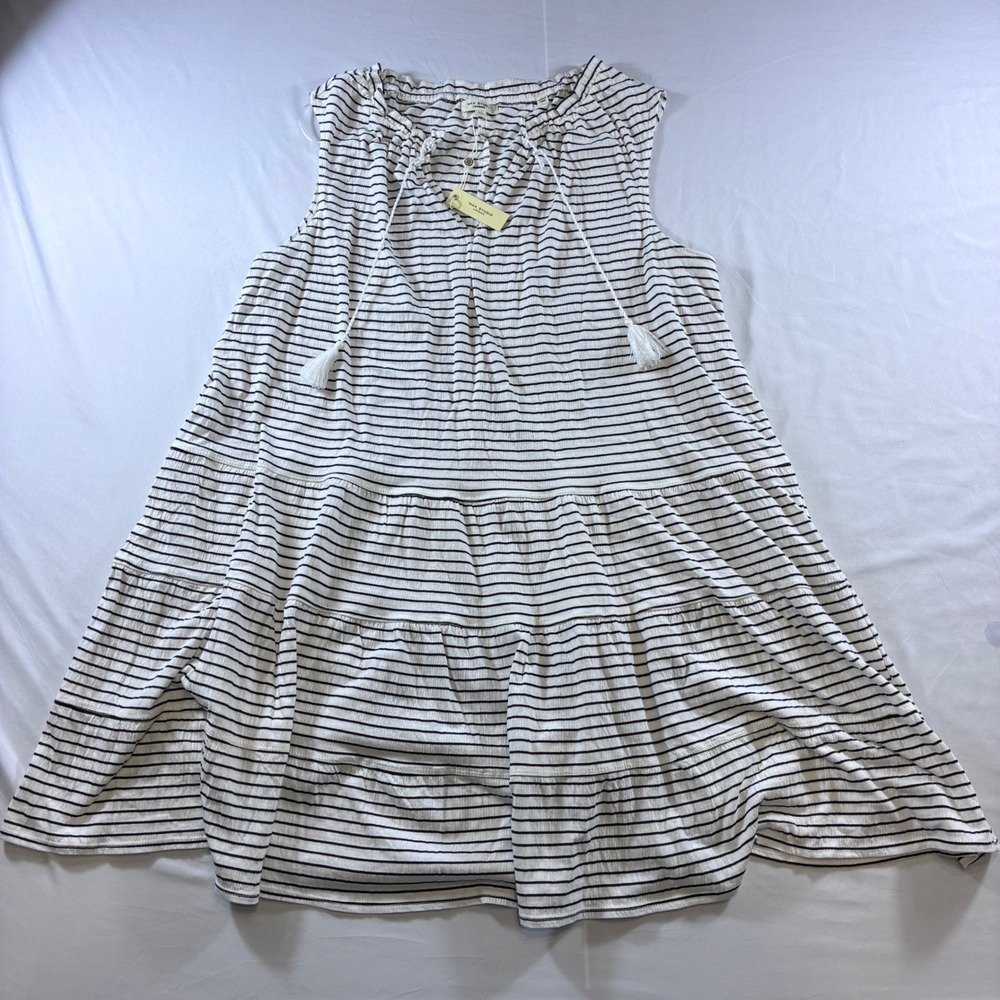 Max Studio London Womens 2X Striped Tiered Sleeveless Tassel Dress White‎ Black